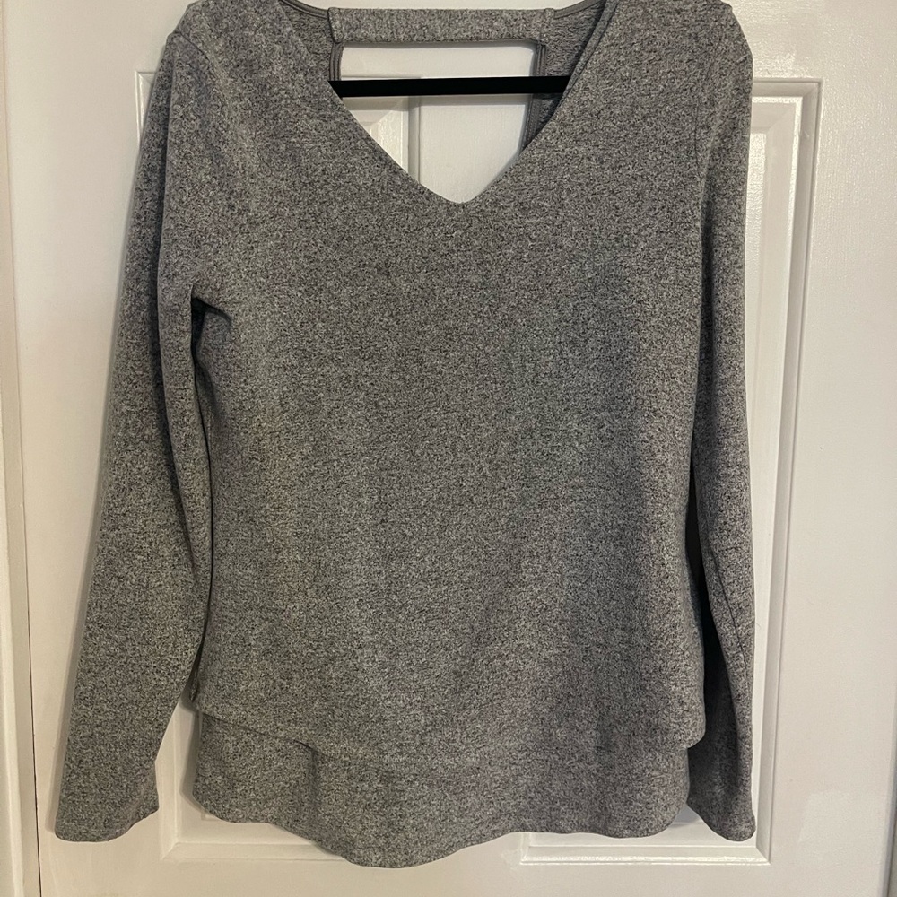 White House Black Market Heathered Gray V-Neck Sweater